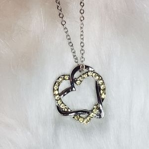 Double Heart Rhinestone Necklace